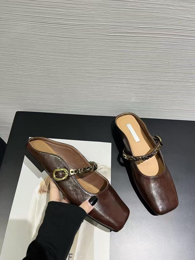 Baotou Half Slippers Women's Summer Outer Wear 2025 Spring and Summer New Flat-bottomed Lazy Muller Slippers Soft-soled Gentle Evening Shoes