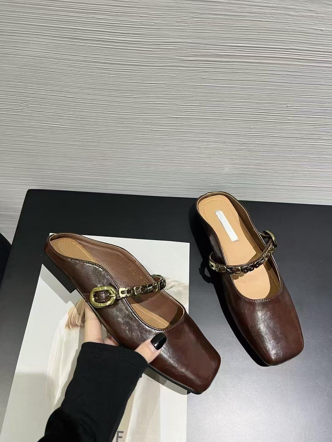 

Тапочки Baotou, женская летняя верхняя одежда, весна и лето 2025, новые ленивые тапочки Muller на плоской подошве, нежные вечерние туфли на мягкой подошве 40 коричневый