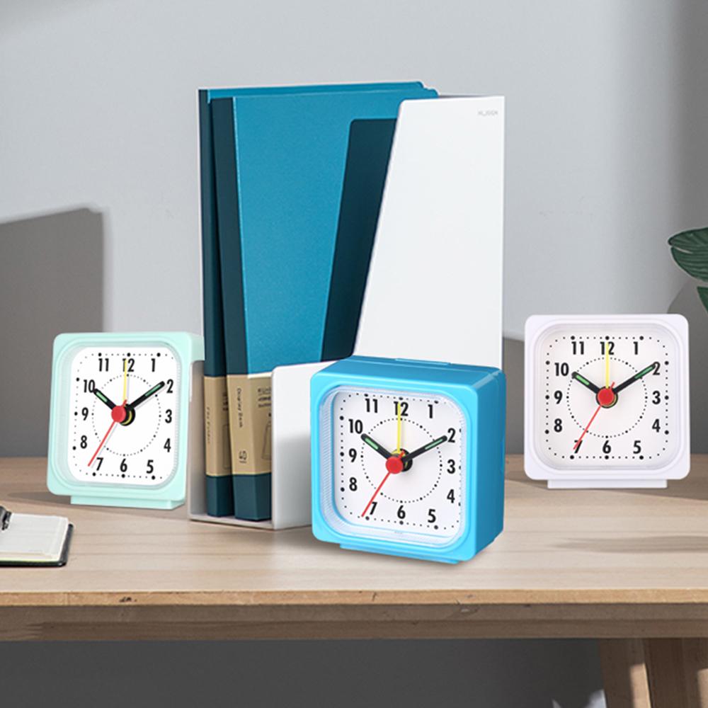 Square Bedside Alarm Clock Small Clear Acrylic Frame Colorful Hands Quartz Movement For Accurate Time Desk Clock For Bedroom
