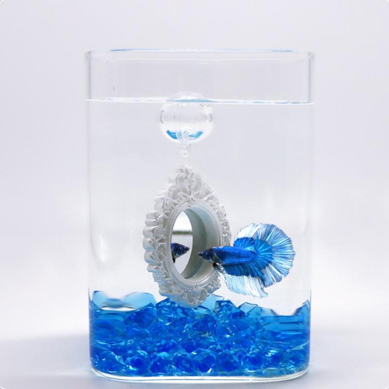 Betta Fish Exercise Mirror with Engraving Ideal for Retro Styled Aquatic Environment