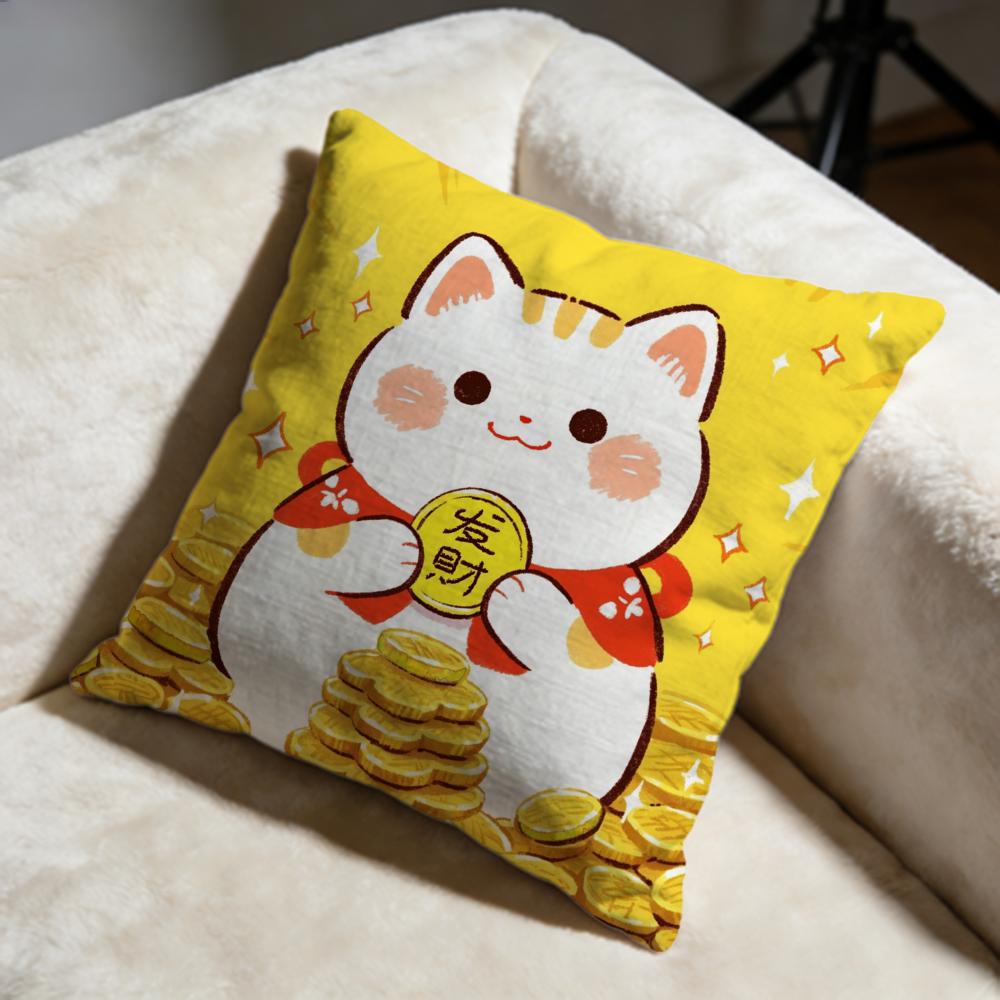 Lucky Cat Cushion Cover Soft Decorative Pillow Case Suitable for Bedroom Sofa Car Travel Use
