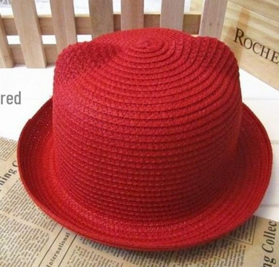 

Детская летняя соломенная шляпа от солнца в корейском стиле с кошачьими ушками - Дышащий дизайн для отпуска для родителей и детей Child 52cm красный