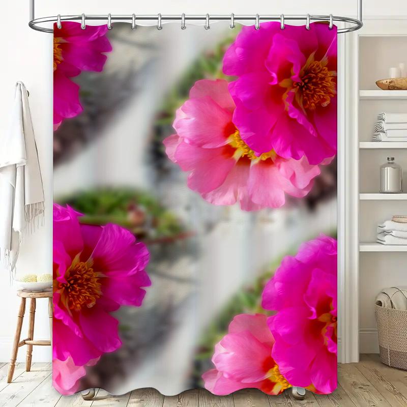 Pink Floral Shower Curtain Set With Blue Leaves For Bathroom Decor Home Decoration Curtains Flower Print Shower Curtain Liner