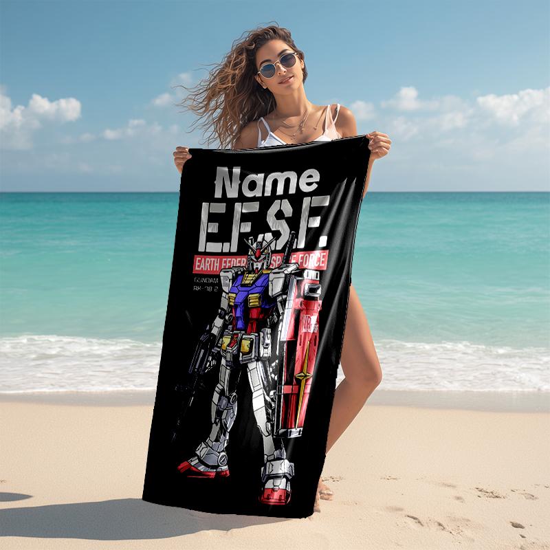 Personalized customized proof beach towel with Mobile Suit Gundam pattern - soft, absorbent,quick-drying,perfect swimming,camping&bathing