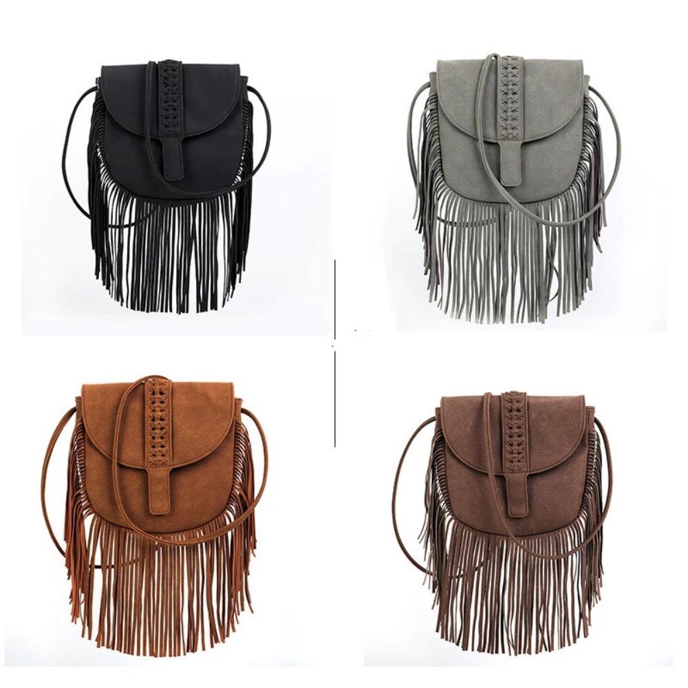 Bolso bohemio Hippie de piel de ante sintética, bolsos de mano para mujer, bolso bohemio con flecos y borlas Vintage, bolsos de hombro tipo bandolera para mujer