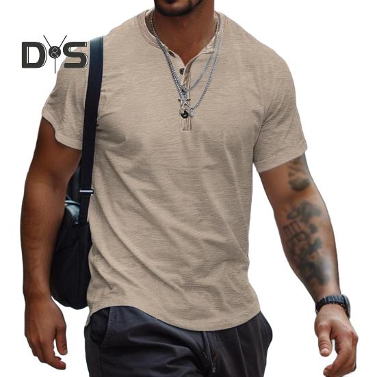 Pánské tričko s knoflíčky a krátkým rukávem, jednobarevné, ležérní letní top pro domov, posilovnu, ulici, dovolenou