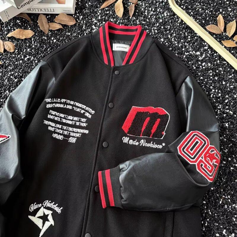 New American Style High Street Workwear Jacket for Men, Autumn Winter Casual Baseball Jacket, Trendy Retro Bomber Jacket for Couples