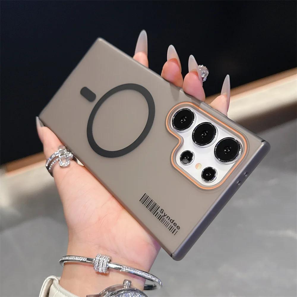 For Magsafe Wireless Charge Case For Samsung Galaxy S25 S24 S23 S22 S21 Plus FE Note 20 Ultra Translucent Shockproof Matte Cover
