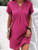 2024 European & American V-neck Solid Color Casual Button Dress for Women