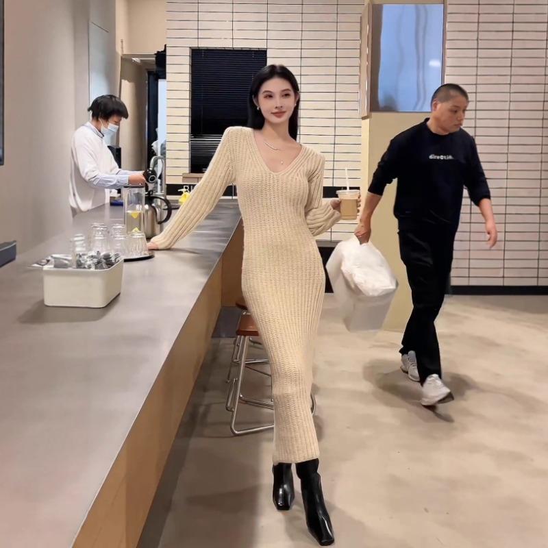 [] Autumn New Style To the Royal Sister Wind Knitted Sweater Long Dress Casual Versatile Loose Dress