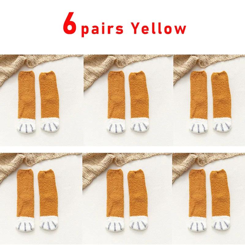 6 Pairs Woman Socks Set Cartoon Cute 3D Dog Cat Paw Pattern Winter Female Fleece Warm Home Floor Sleeping Thick Socks