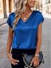 2026 Spring/Summer Solid Color V-neck Satin Casual Women's T-shirt