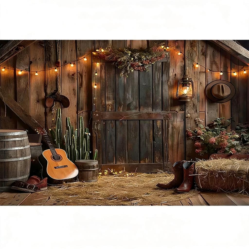Tela de Fondo para Granero de Caballos del Oeste de Texas – Decoración Rústica para Fiestas y Fondo para Fotos-Tapiz