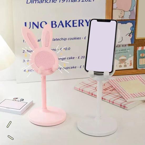 Mobile Phone Holder Adjustable Height Telescopic Stand 22.7-31.7cm Cute Bunny Ear Design Phone Mount for Desk Office Decor