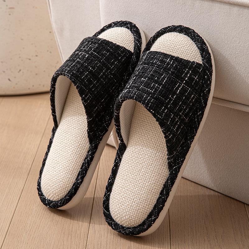 Linen slippers men spring and summer breathable silent home cool indoor hospitality cotton linen floor slippers women's four seasons