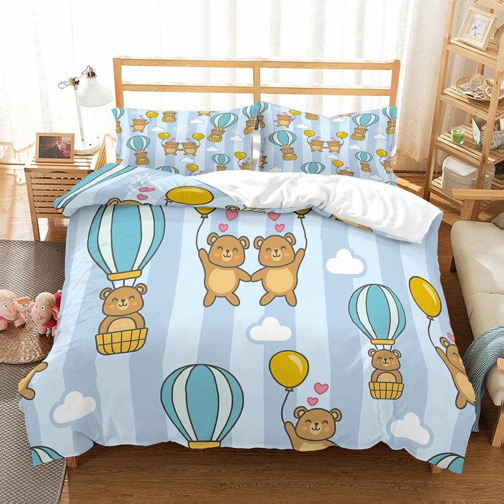 Comforter Hand Painted Style Balloon - Floating Air Balloons With Clouds & Moon Print Available In Twin And King Sizes