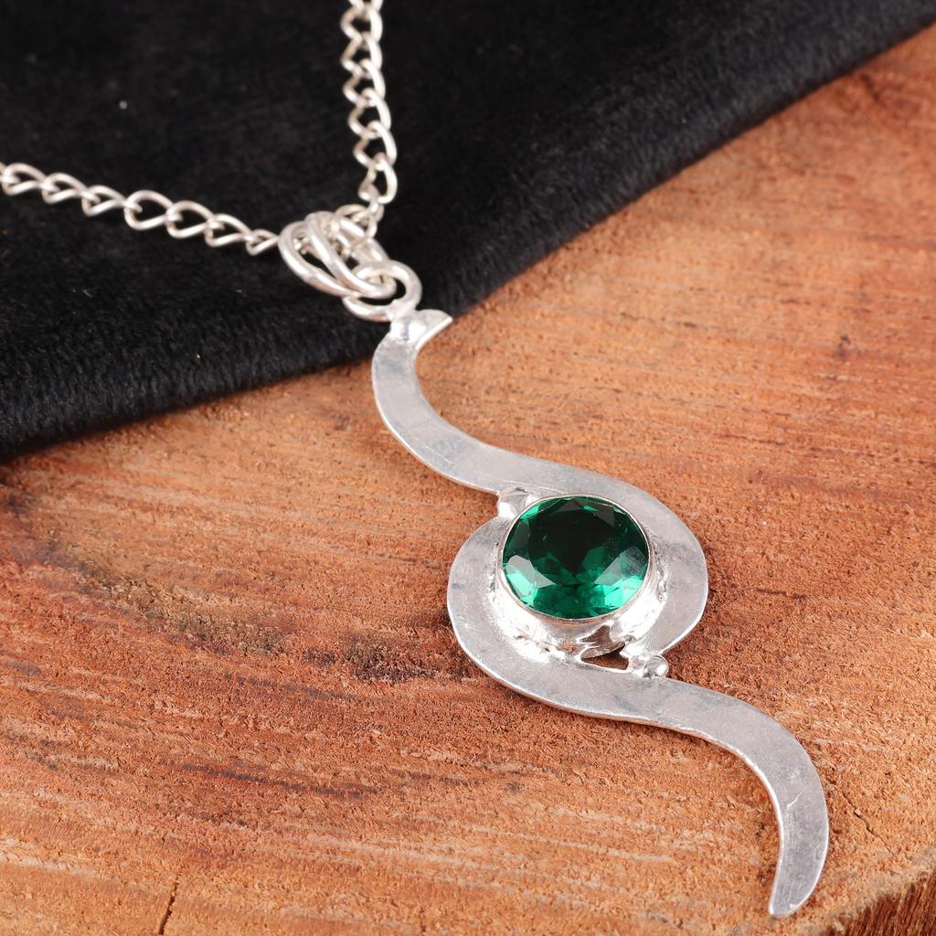 Green Emerald Pendant Handmade Gemstone Jewelry, 925 Solid Sterling Silver Pendant Unique Design Jewelry