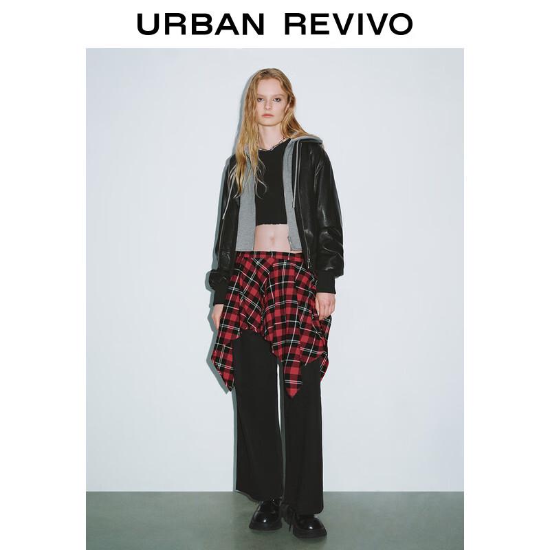 UR 2025 Spring Women's Patchwork Plaid Wide-Leg Pants