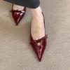 Sheepskin French Temperament Inner Height Increase Hollow Shallow Mouth Single Shoes Women's One Foot Pedal Pointed Shoes Bow Mary Jane Shoes