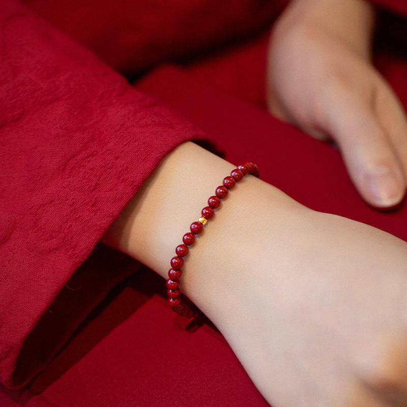 

Жіночий браслет з натуральної кіноварі з високим вмістом фіолетового золотого піску та золотими намистинами удачі Бенмін ян подарунок 99% Purple Gold Sand [Burnable to Black, Restores]