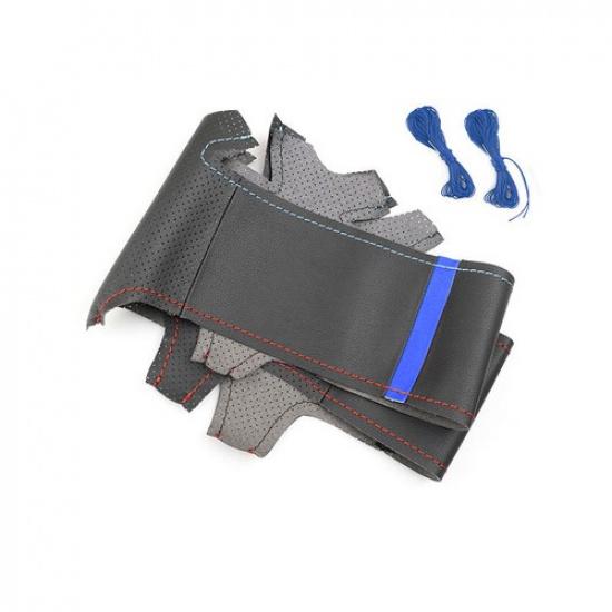 Red-Blue Line Steering Wheel Leather Cover For BMW 5 Series F10 F11 2013 - 2017