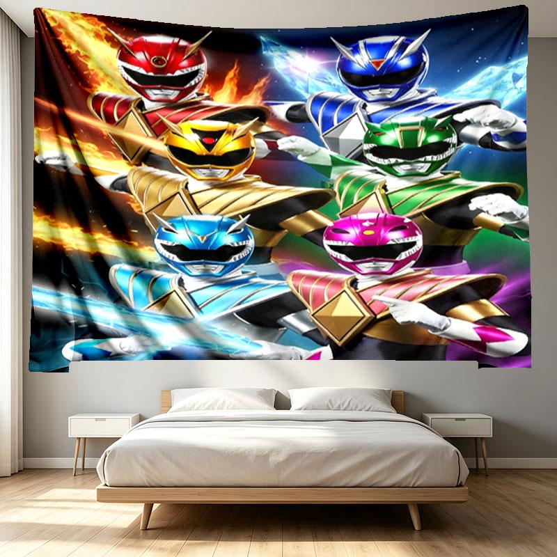 Mighty Morphin Power Rangers Print Tapestry - Portable Wall Decor Cloth, for Home, Dorm, Travel, Bedroom, Living Room - Ideal Birthday Housewarming Gi