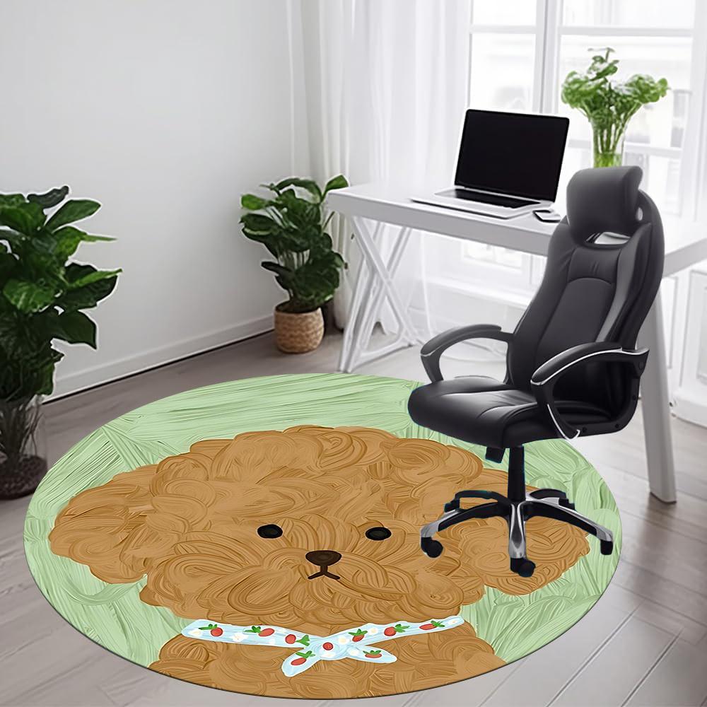 1pcPoodle, Bowtie Office Round Area Rug, Indoor Mat Suitable ForOffice, Under Office Chairs Bedroom Living Room Home Decor, Room Deco 049