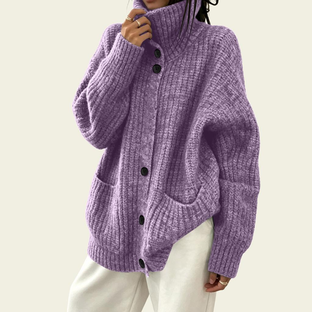 Women's Color Loose Fit Knit Cardigan with Pockets for Daily Wear