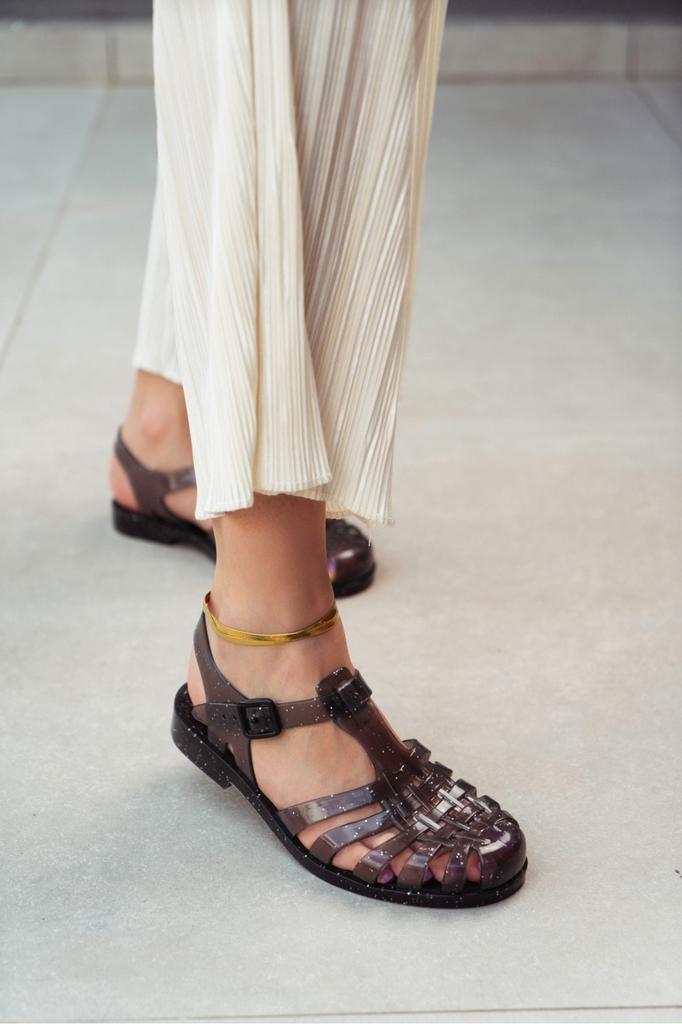 Women's Casual Sandals Anderline Black Silvery Belt Detail Summer Shoes 