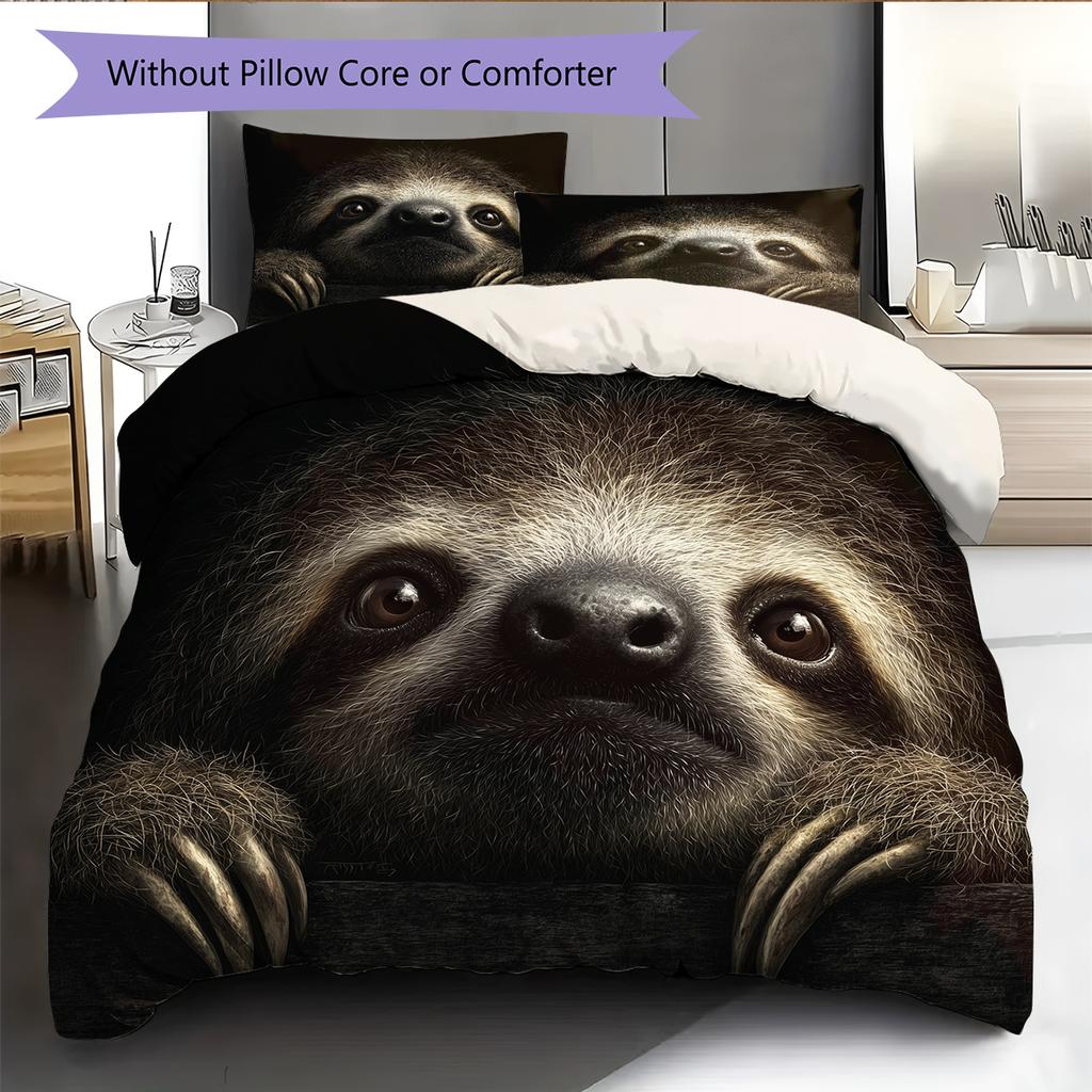Black Sloth Pattern Bedding Home Decoration Birthday Gift (1 * Duvet Cover + 2 * Pillowcase, Without Core)
