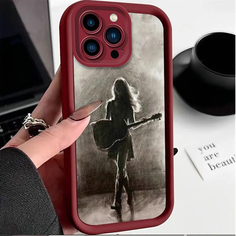 

Модный чехол с принтом абстрактной гитары и девушки, гибкий мягкий силиконовый чехол TPU, полная задняя крышка для Xiaomi Redmi Poco Redmi Note 13 Pro Plus 5G вино красного