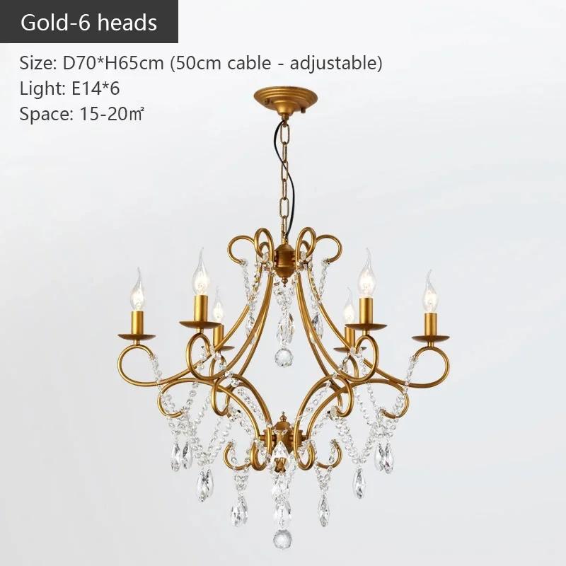 American Country Style Crystal Chandelier Iron Nordic Modern Living Room Candle Chandelier Bedroom Home Decoration Lighting