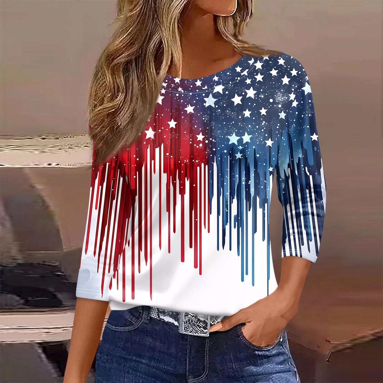 

Women s T Shirt Print 3/4 Sleeve Daily Fashion Basic Round Neck Regular Top S