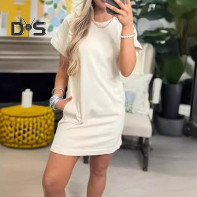 Women's Short Sleeve T-shirt Dress Casual Crew Neck Short Dress with Pockets Summer Mini Shift Dress