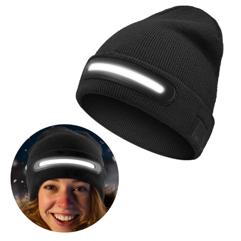 USB Rechargeable  Hat LED Headlamps Caps Thicken Elastic Warm Knitted Hat for Walking, Running, Camping, Hiking
