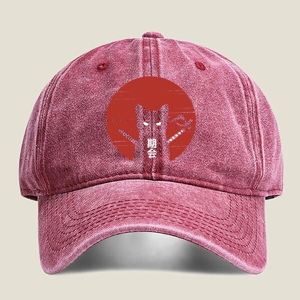 Samurai Cat Meeting Fashion Washed Baseball Cap Outdoor For Womens Unisex FeUnisex Beach Dad Hat Hip Hop