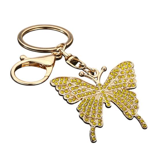 

Keychain Pendant Sparkling Rhinestones Butterfly Charm Key Chain with Lobster Clasp Electroplated Key Holder Bag Accessory жёлтый