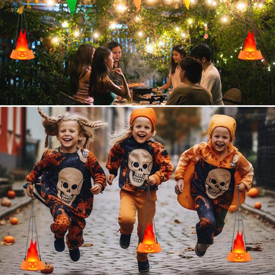 Halloween Flame Light LED Flame Pumpkin Lamp with Tripod Stand for Halloween Indoor Outdoor Decoration