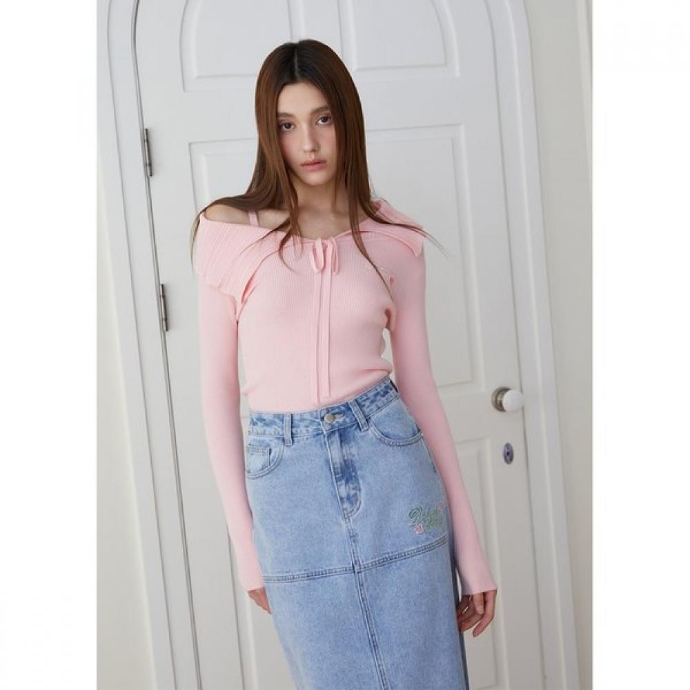 Egoist Embroidered Point Midi Denim Skirt Es2ods01 