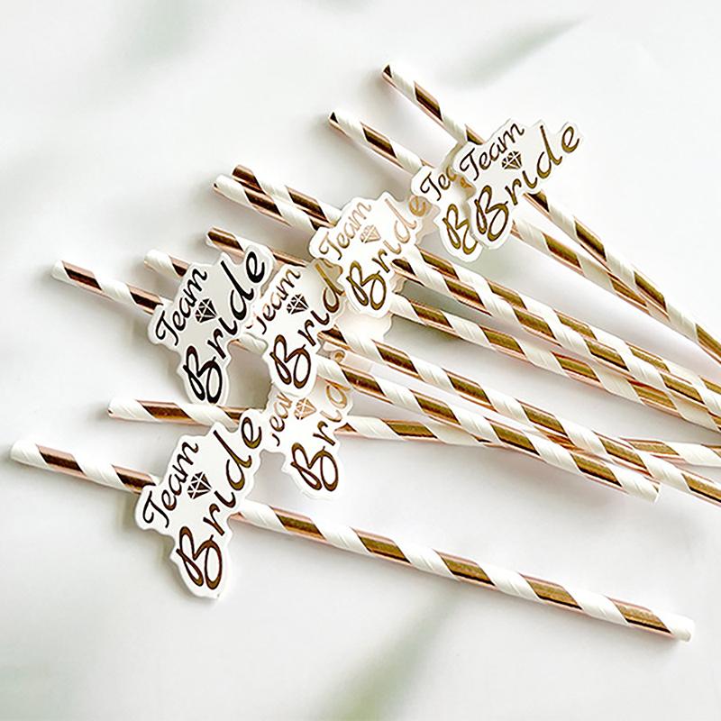 10Pcs Team Bride Rose Gold Straw For Wedding Decoration Drinking Paper Straws Tableware Bachelor Party Bridal Decor