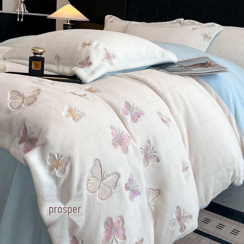 G5Z Luxurious Winter Fleece Bedding Set - Double-Sided Four-Piece: Bed Sheet, Duvet Cover, Flannel Coral Fleece