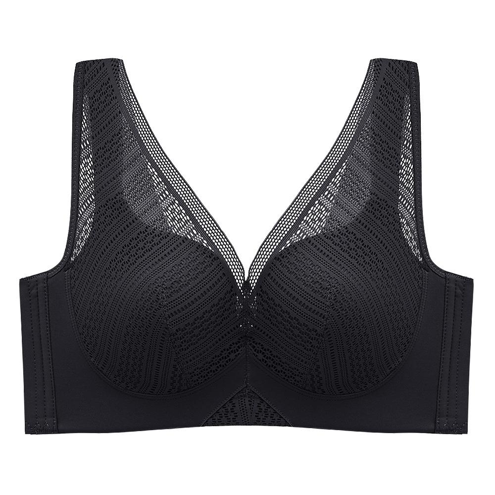 

Нижнее белье большого размера без стального обода, женское нижнее белье с большой грудью, маленькие и тонкие модели, непровисающие бюстгальтеры. 75C чёрный