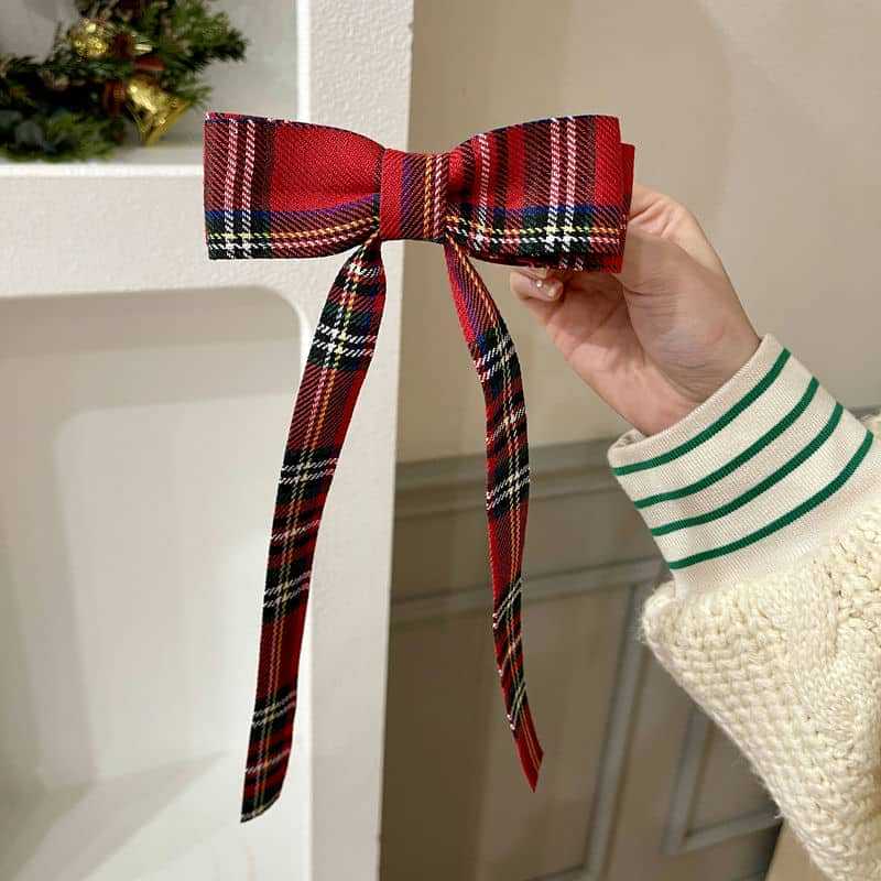 

Elegant Plaid Ribbon Bow Hairpins Women Girls Hair Clips Claw Barrettes Accessories Hairclip Headdress Headwear Ornament 13.5x22 cm
