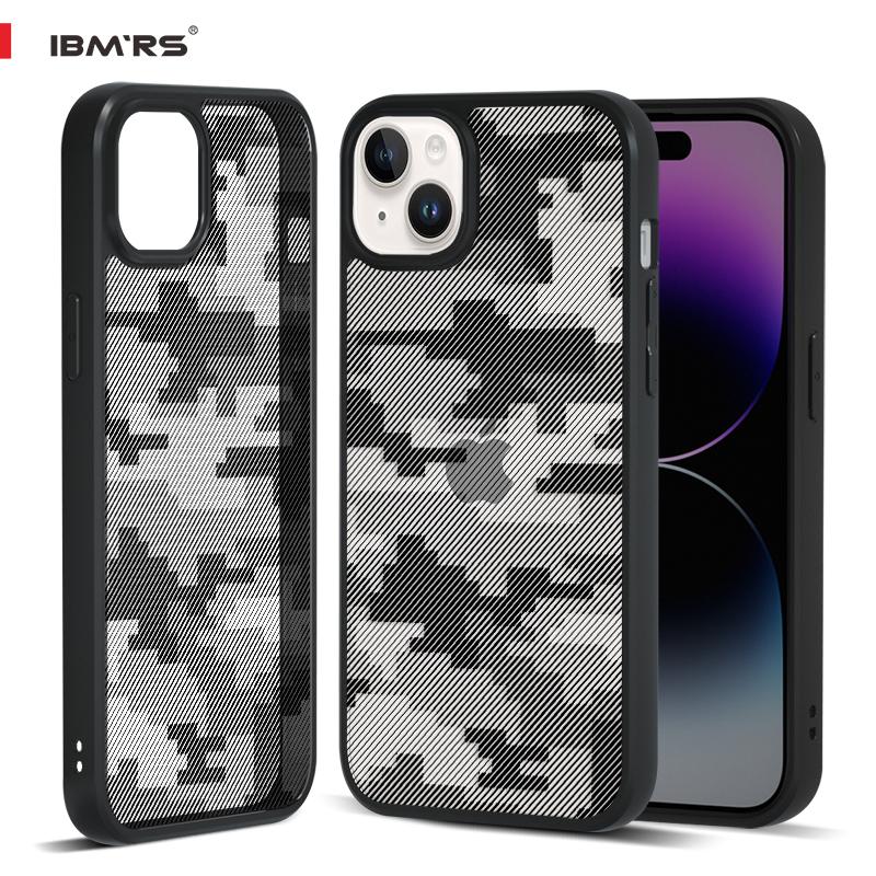 

(В комплекте ремешок на запястье)Чехол IBMRS для Apple iPhone 15, камуфляжный, прозрачный, ударопрочный lattice camo