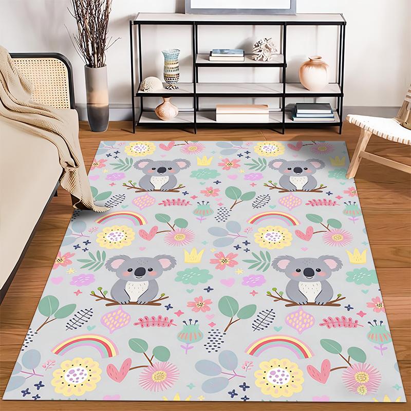 Cute Koala Cartoon Carpet with Rainbows and Floral Pattern Design Suitable for Use As an Anti-slip for Living Room Bedroom Sofas