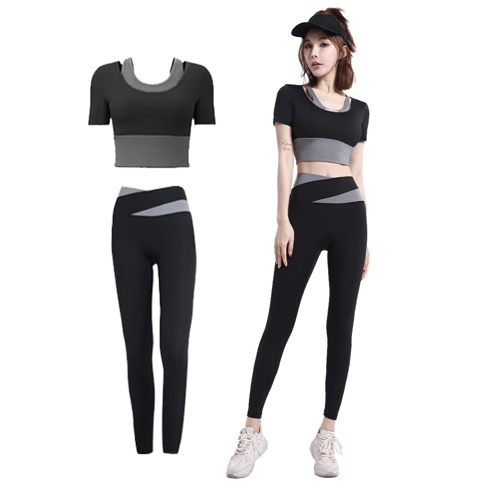 Akihee Yoga Top and Bottom Sportswear with High Comfortable Gym Wear Size Women's Set, Non-Slip Cups, Stylish, Summer, Cute, Breathable, Stretchy,