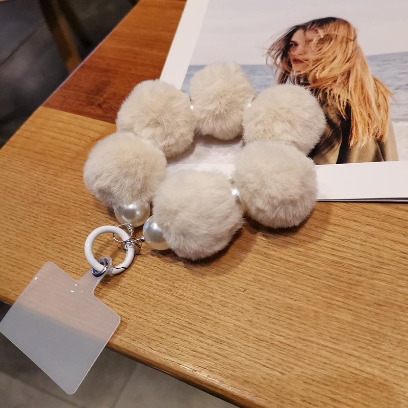 Mobile Phone Lanyard Wrist Hairball Pendant Winter Furry Bracelet Ins Internet Celebrity Same Portable Chain Mobile Phone Case