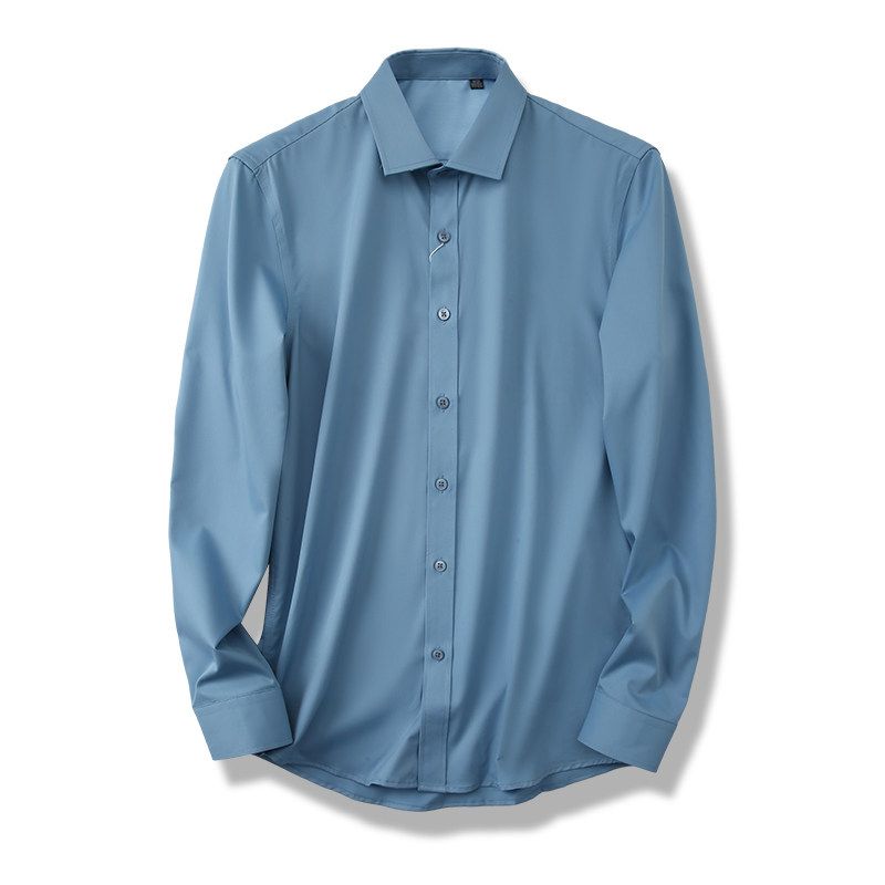 Business Casual Bamboo Fiber Non-Iron Wrinkle-Resistant Men s Long-Sleeve Shirt 2024 New Spring and Autumn Foreign Trade Shirt Jacket Blue 4XL