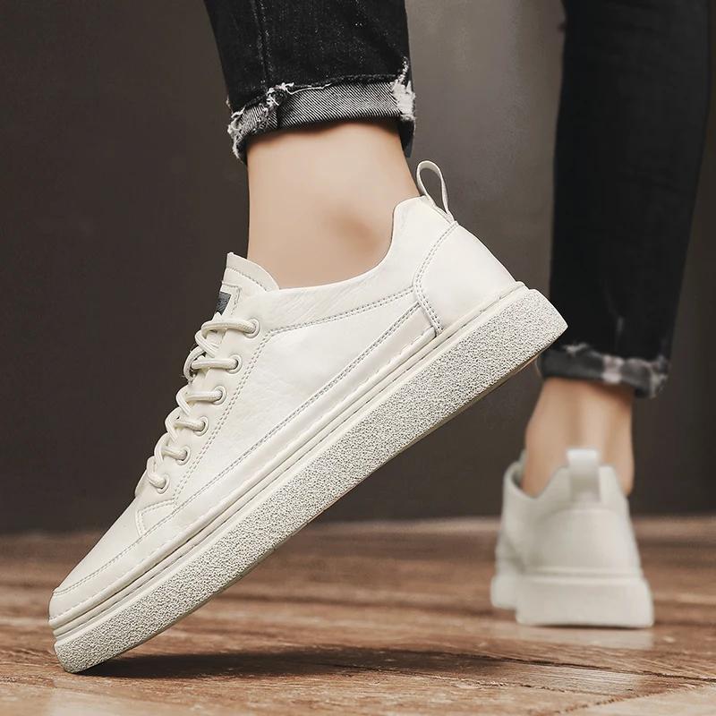 Pánská móda Módní boty šněrovací Tenisky Vysoká kvalita pravá Kůže Pánská ležérní obuv Ploché Bílé boty Pánské Designové tenisky