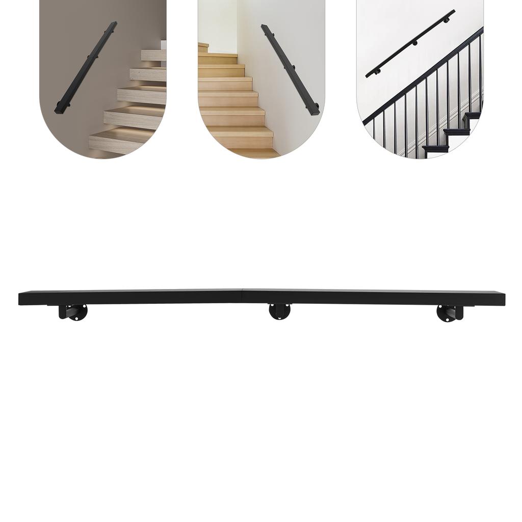 Stainless Steel Handrail,6/5/4/3FT 200lbs Black Rectangle Wall Mount Stair Railing Kit 8*4*183cm for Homes,Offices